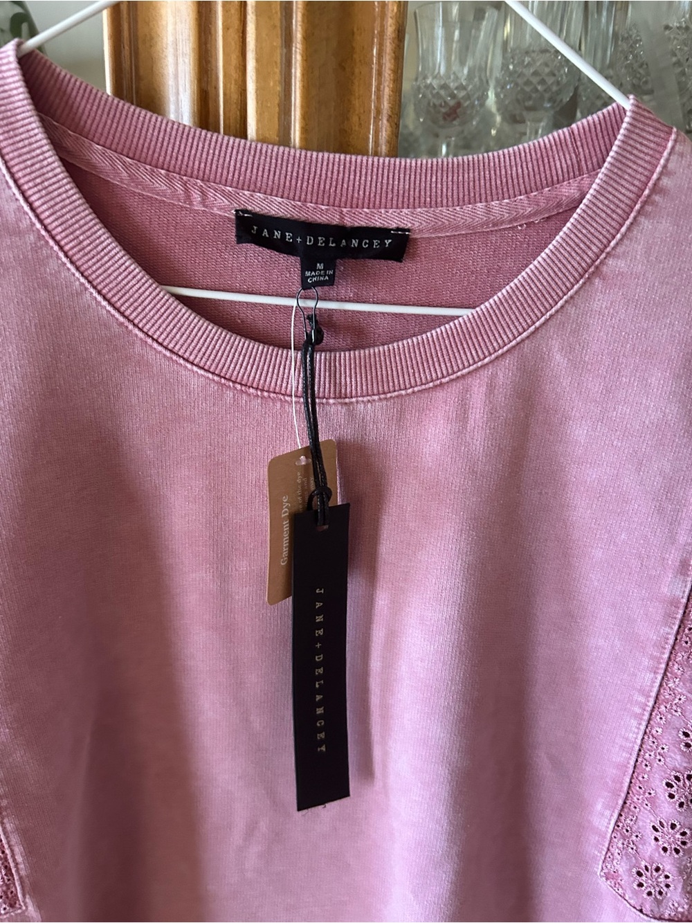 Jane and Delancey Dusty Mauve Eyelet Short-Sleeve Tee - Picture 2 of 6